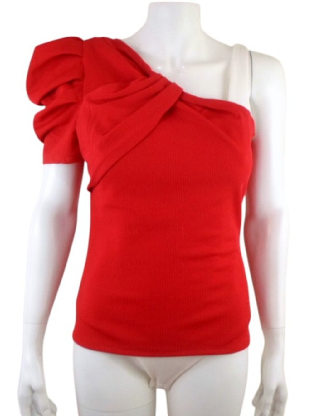 Fab'rik Red One Shoulder Puff Sleeve Ribbed Top